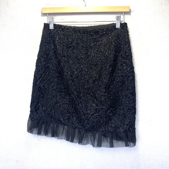 Camila Coelho Revolve Asymmetrical Ruffle Skirt Size Small Black Glitter Witchy - Picture 2 of 9
